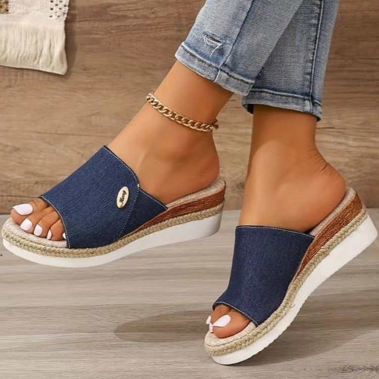 Sarah Express Canvas Wedge Sandals with Fish Mouth