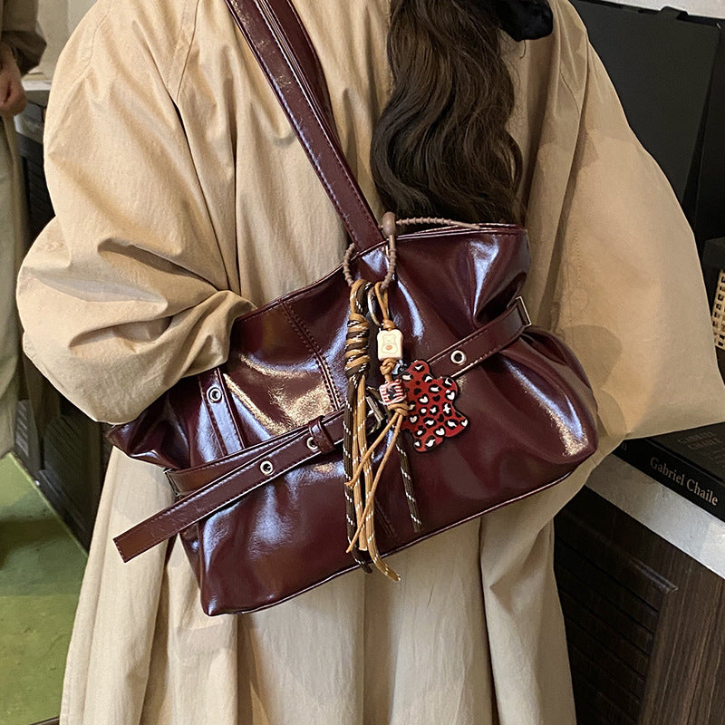 Sarah Express Oil-Waxed PU Leather Bucket Bag