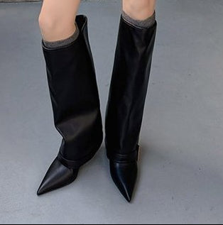 Sarah Express Pointed Toe High Heel Buckle Boots