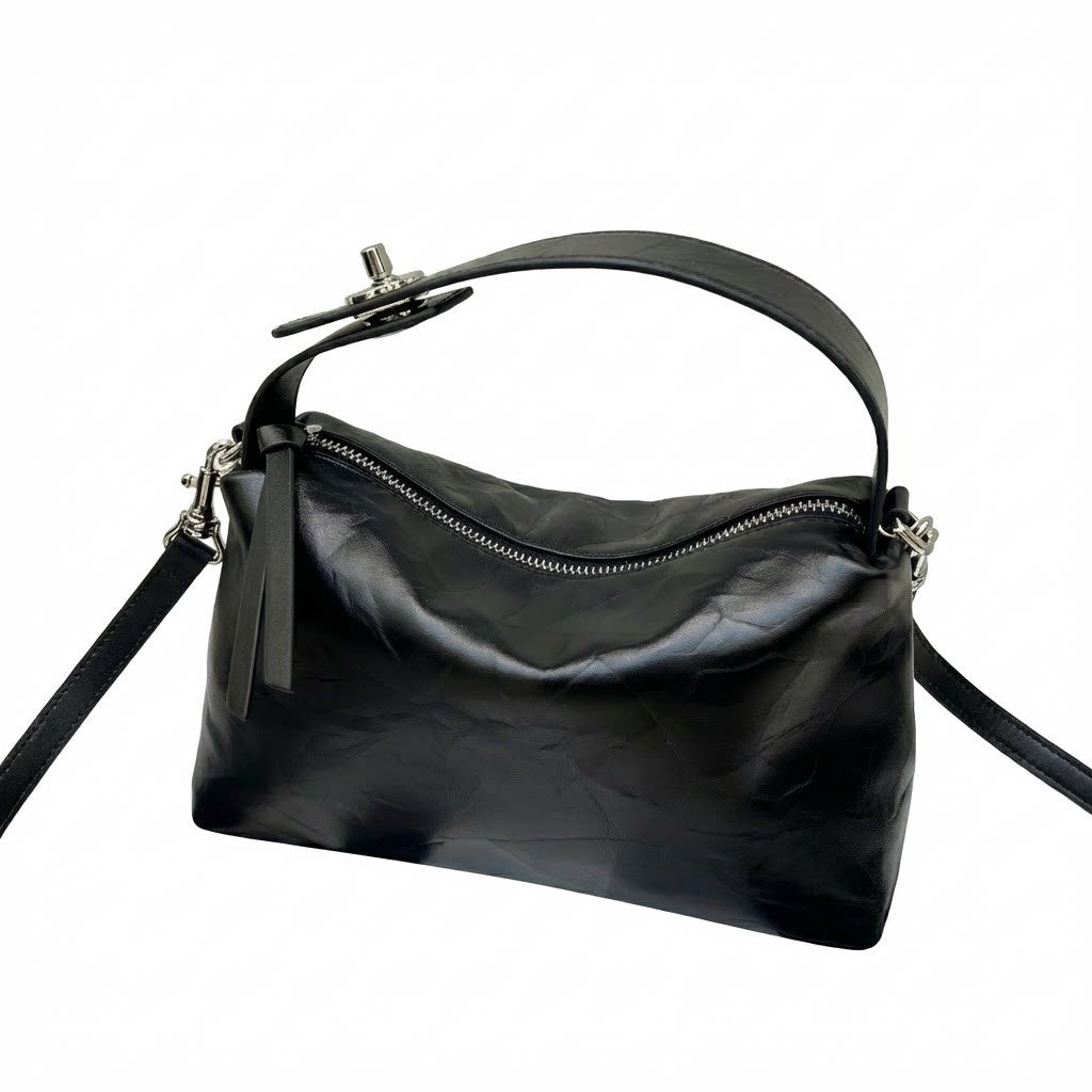 Sarah Express Ruched Top-Grain Cowhide Small Handbag