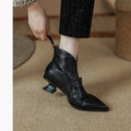 Sarah Express Vintage Pointed-Toe Mid-Heel Ankle Boots Black