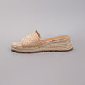 Sarah Express Woven Straw Platform Wedge Slide Sandals Apricot