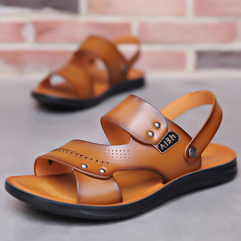 Sarah Express Men's Breathable Leather Two-Way Sandals