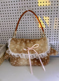 Sarah Express Plush Fawn Pattern Bow Tote Bag Deer Mottled Wool Bag