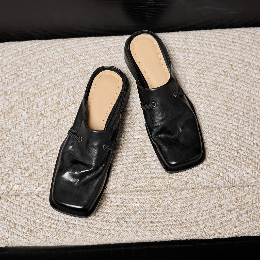 Sarah Express Full-Grain Calfskin Square Toe Mule Slides