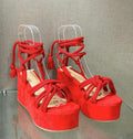Sarah Express Strappy Rope Wedge Sandals Red