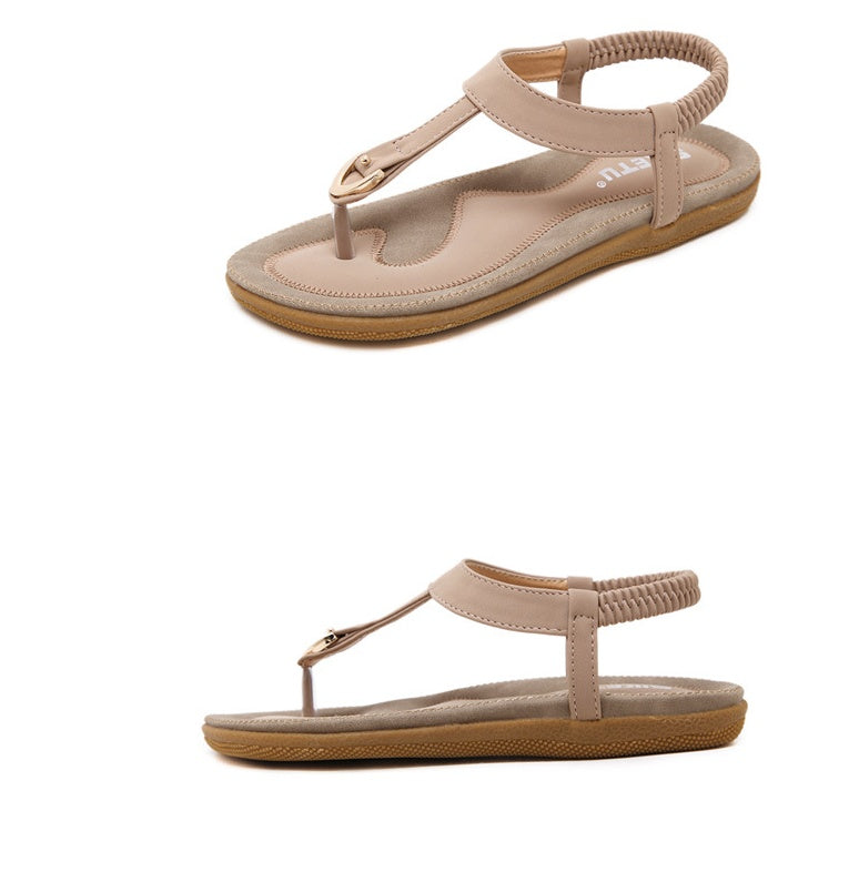 Sarah Express Women's Flat Heel Casual T-Strap Sandals