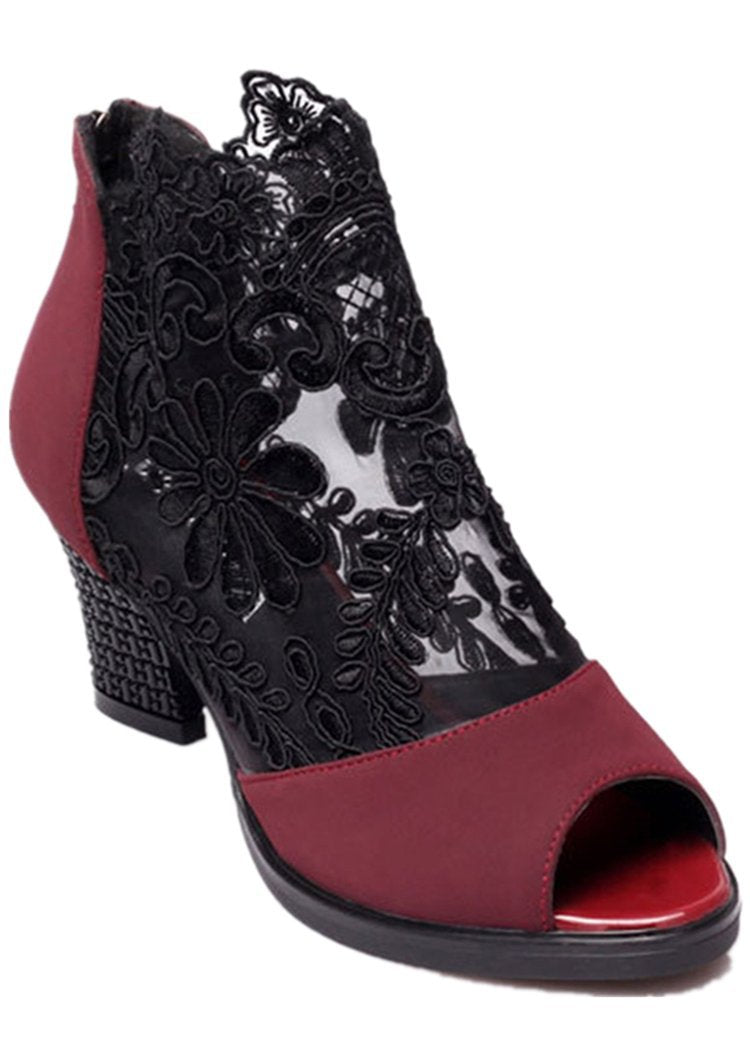 Sarah Express Lace Peep Toe Square Heel Sandals