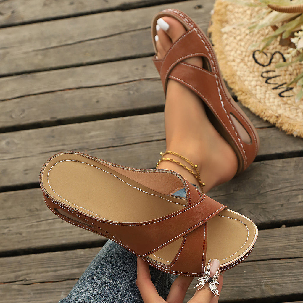 Sarah Express Cross-Strap Wedge Sandals