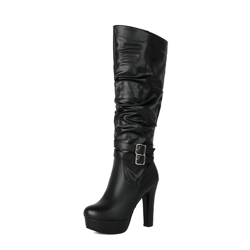 Sarah Express Women's Black Chunky Heel Platform Boots Black