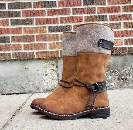 Sarah Express Mid-Calf Suede Boots with Decorative Ties Brown