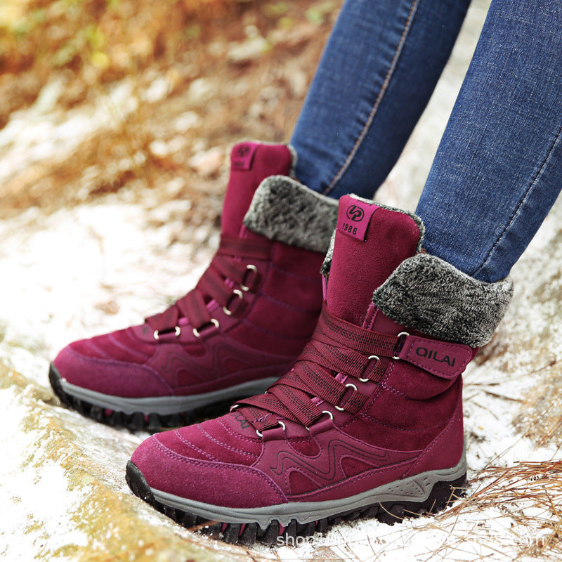 Sarah Express Plush-Lined Lace-Up Winter Ankle Boots Purple