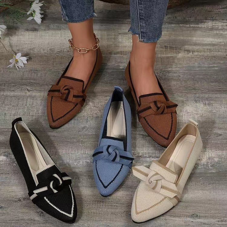 Sarah Express Pointed Toe Knit Bow Flat Shoes