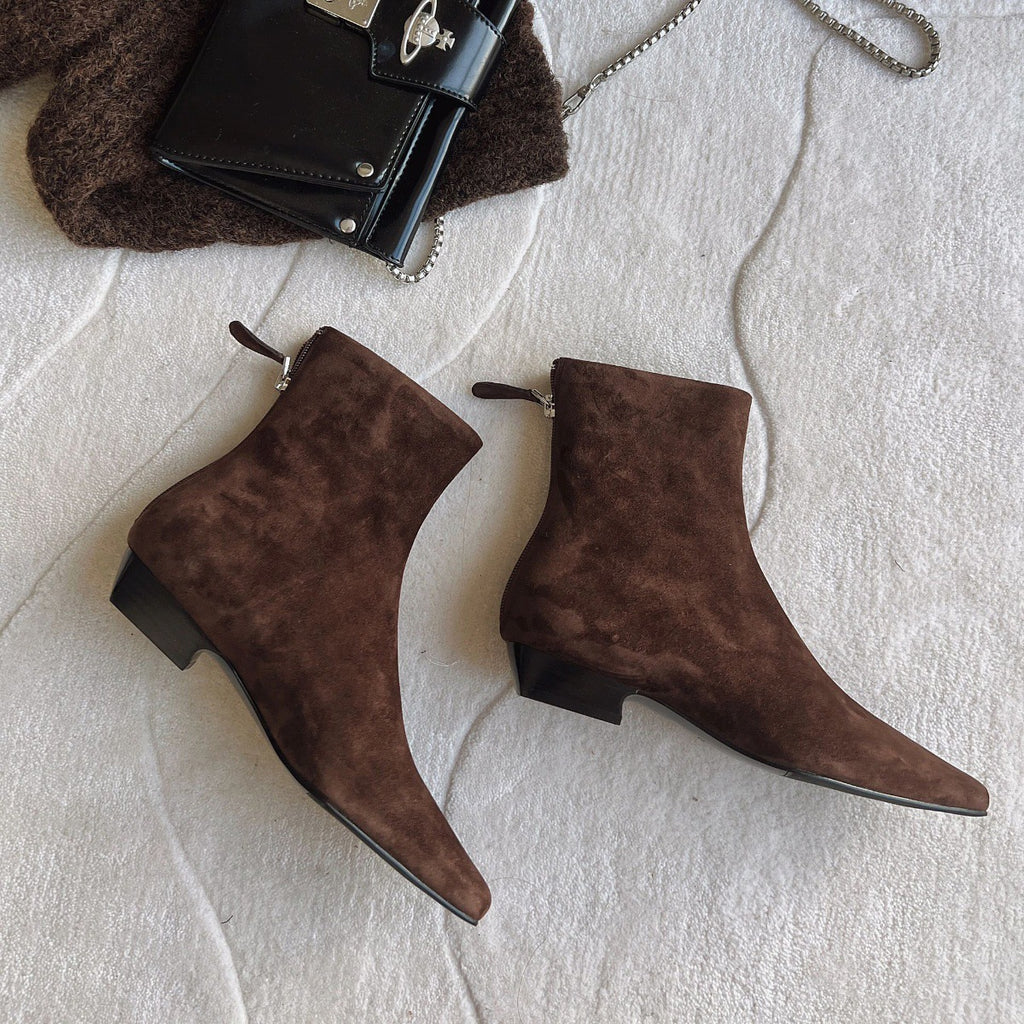 Sarah Express Women's Slim-Fit Square Toe Ankle Boots Brown Single Lining