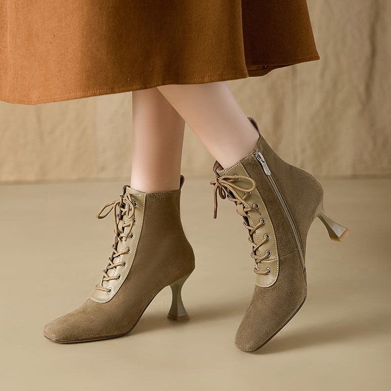 Sarah Express Retro Square-Toe Stiletto Ankle Boots
