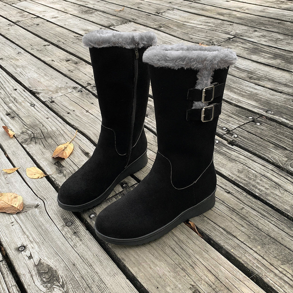 Sarah Express Fleece Lined Mid Calf Wedge Boots Black