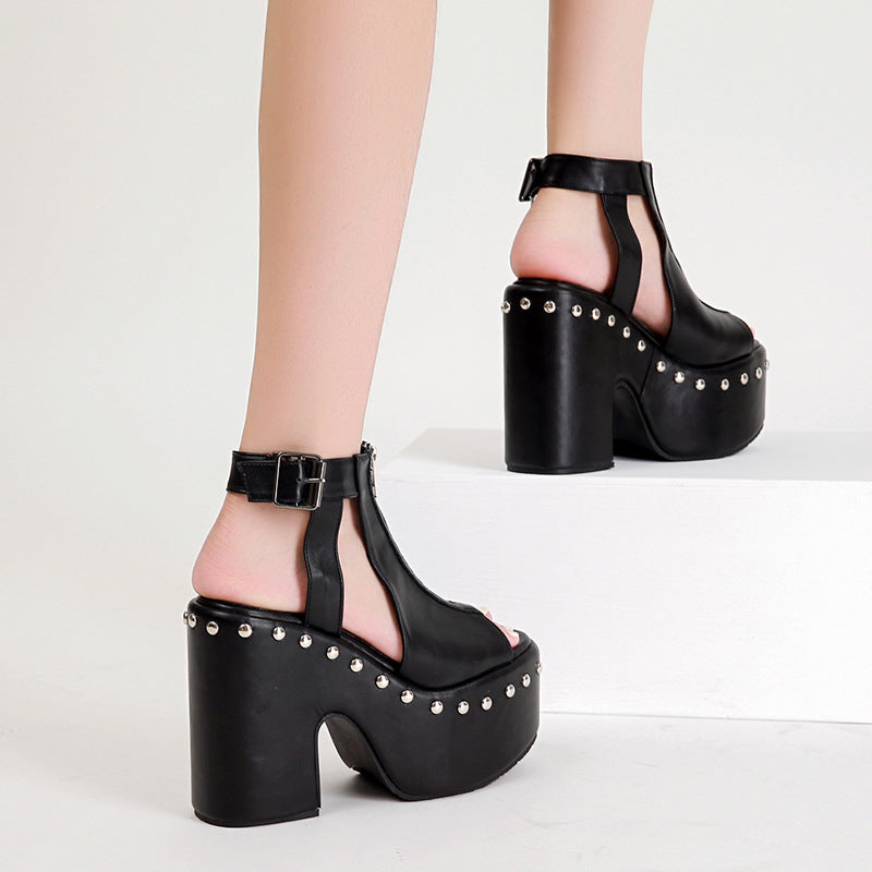Sarah Express Platform Rivet Front Zip Sandals