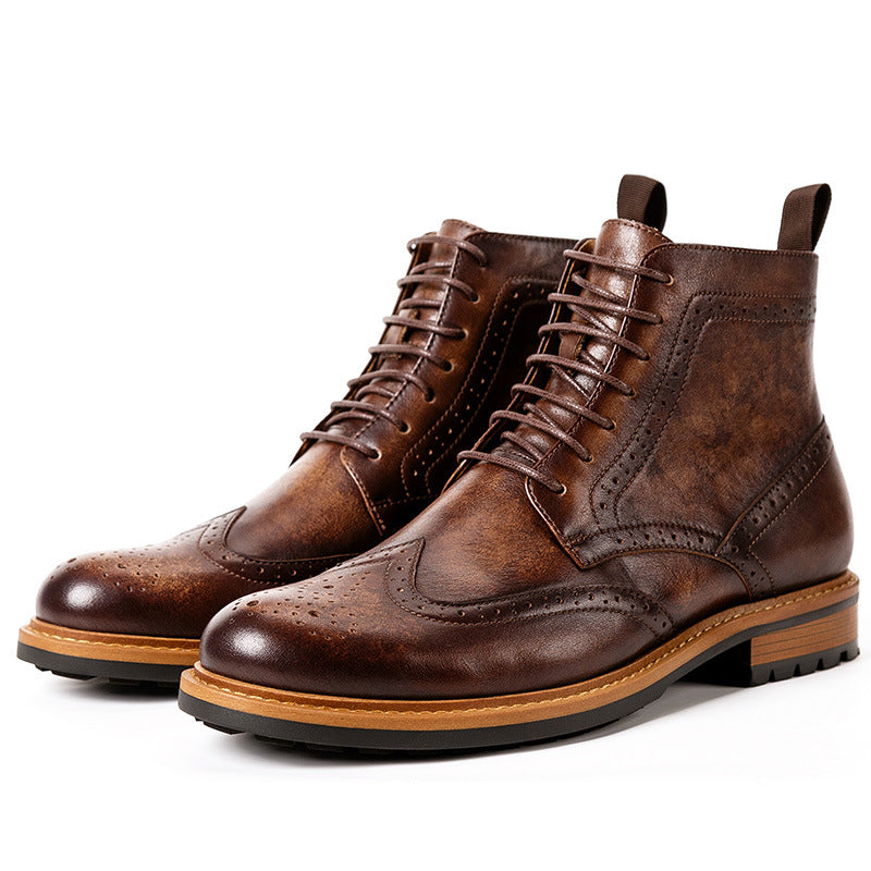 Sarah Express Men's Round Toe Leather Martin Boots