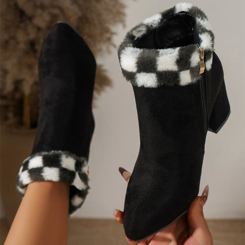 Sarah Express Women's Plaid Suede Square Heel Boots