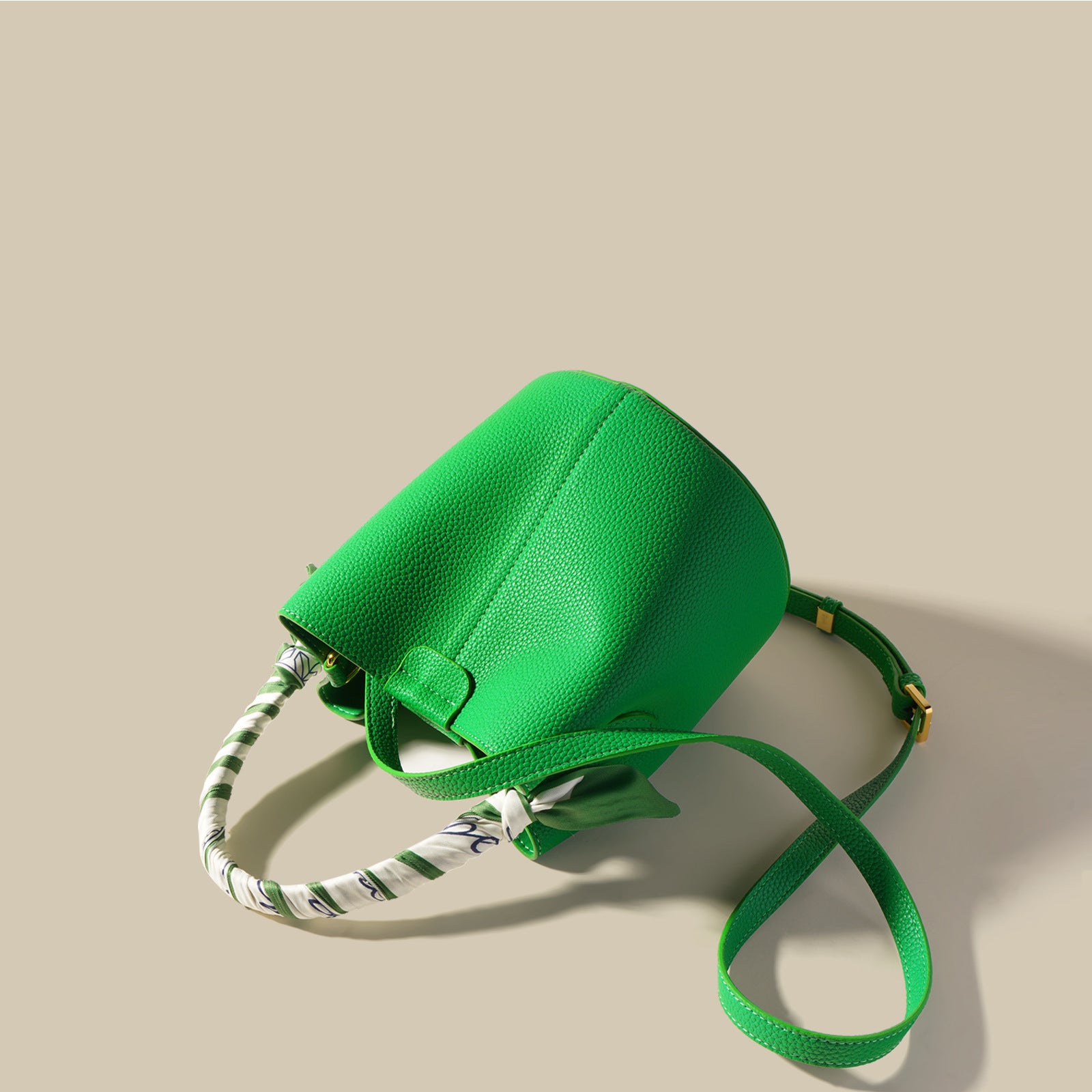 Sarah Express Textured Leather Bucket Bag with Scarf