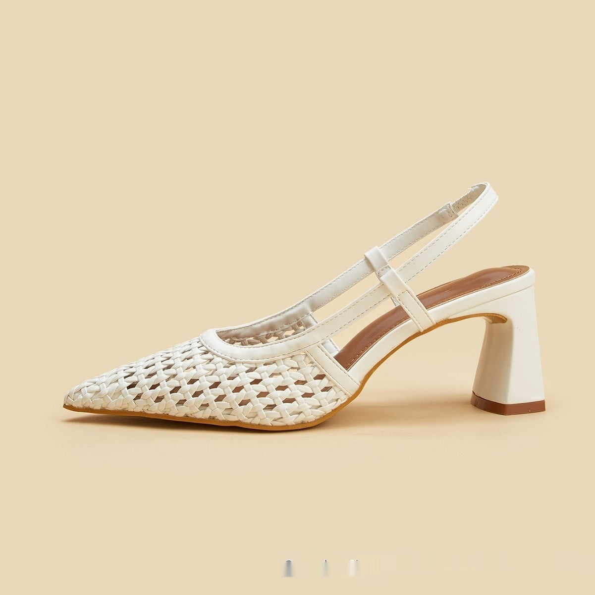 Sarah Express White Woven Mesh Pointed-Toe Slingback Sandals