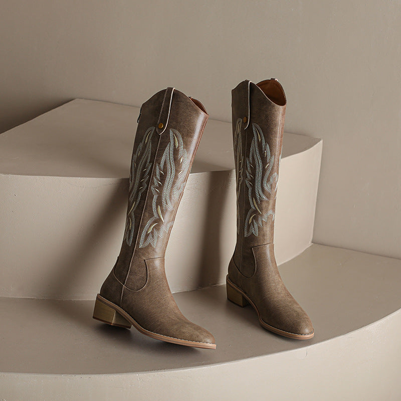 Sarah Express Embroidered Western Chunky Heel Cowboy Boots