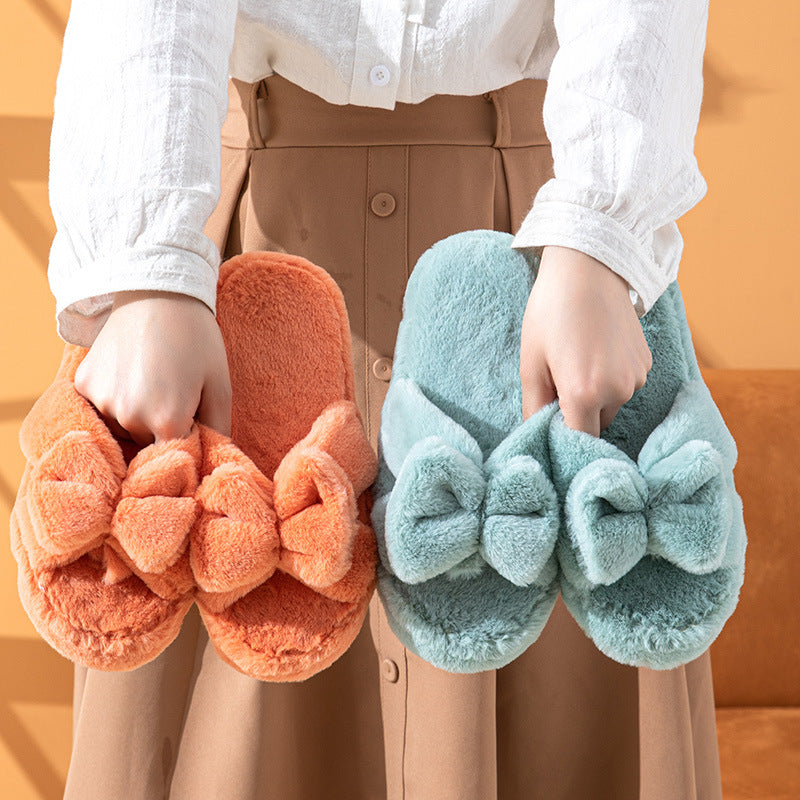 Sarah Express Bow Detail Plush Open-Toe Slippers