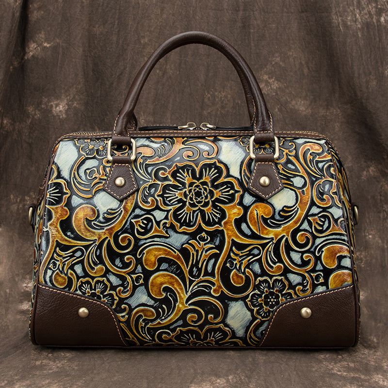 Sarah Express Embossed Floral Retro Handbag Black