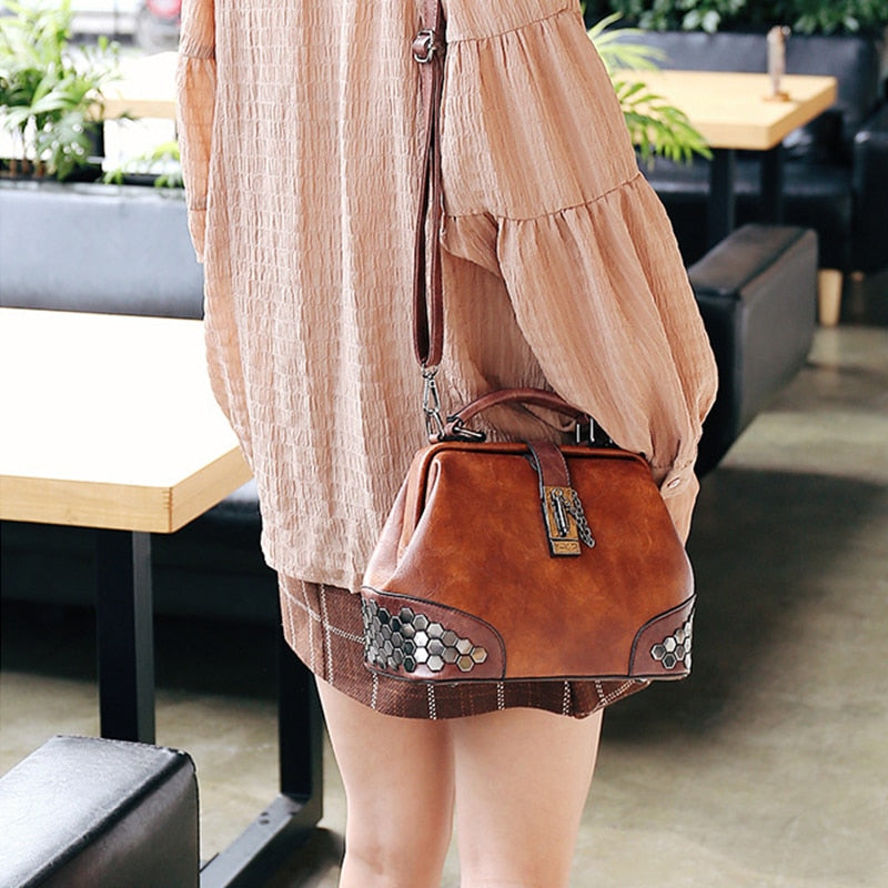 Sarah Express Vintage Rivet Doctor Crossbody Bag