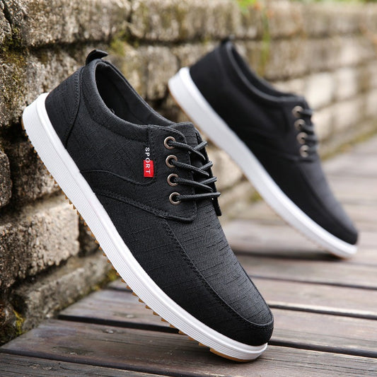 Sarah Express Men's Lace-up Canvas Shoes Casual Men Breathable Walking Flats Shoes Black