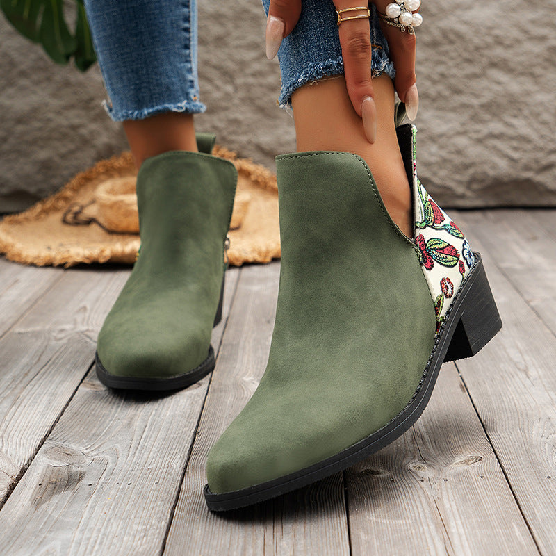 Sarah Express Floral Print Pointed Toe Ankle Boots