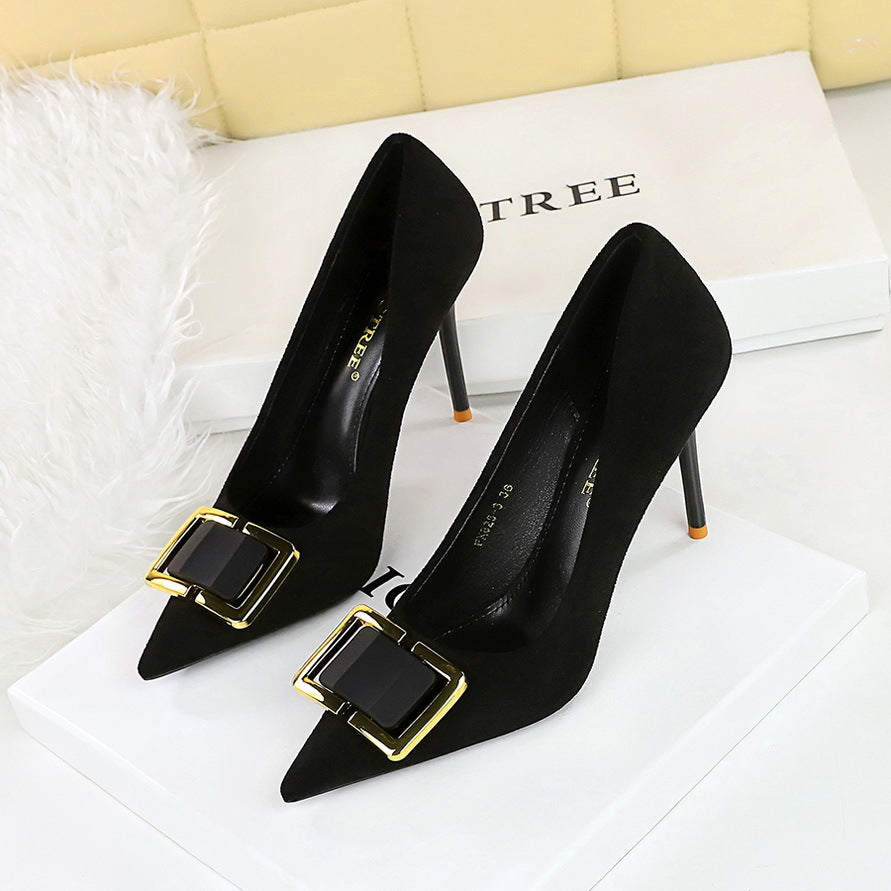 Sarah Express Suede Stiletto Heels with Decorative Buckle