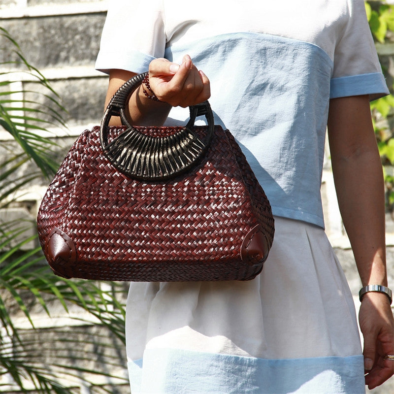 Sarah Express Handwoven Rattan Straw Structured Handbag