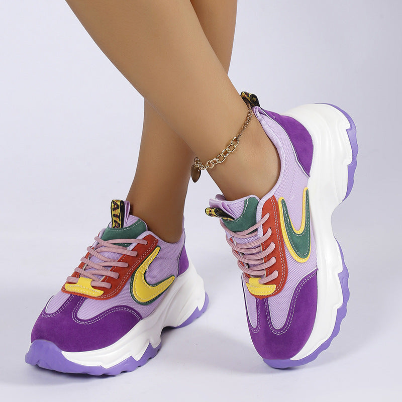Sarah Express Mixed Color Lace Up Platform Sneakers