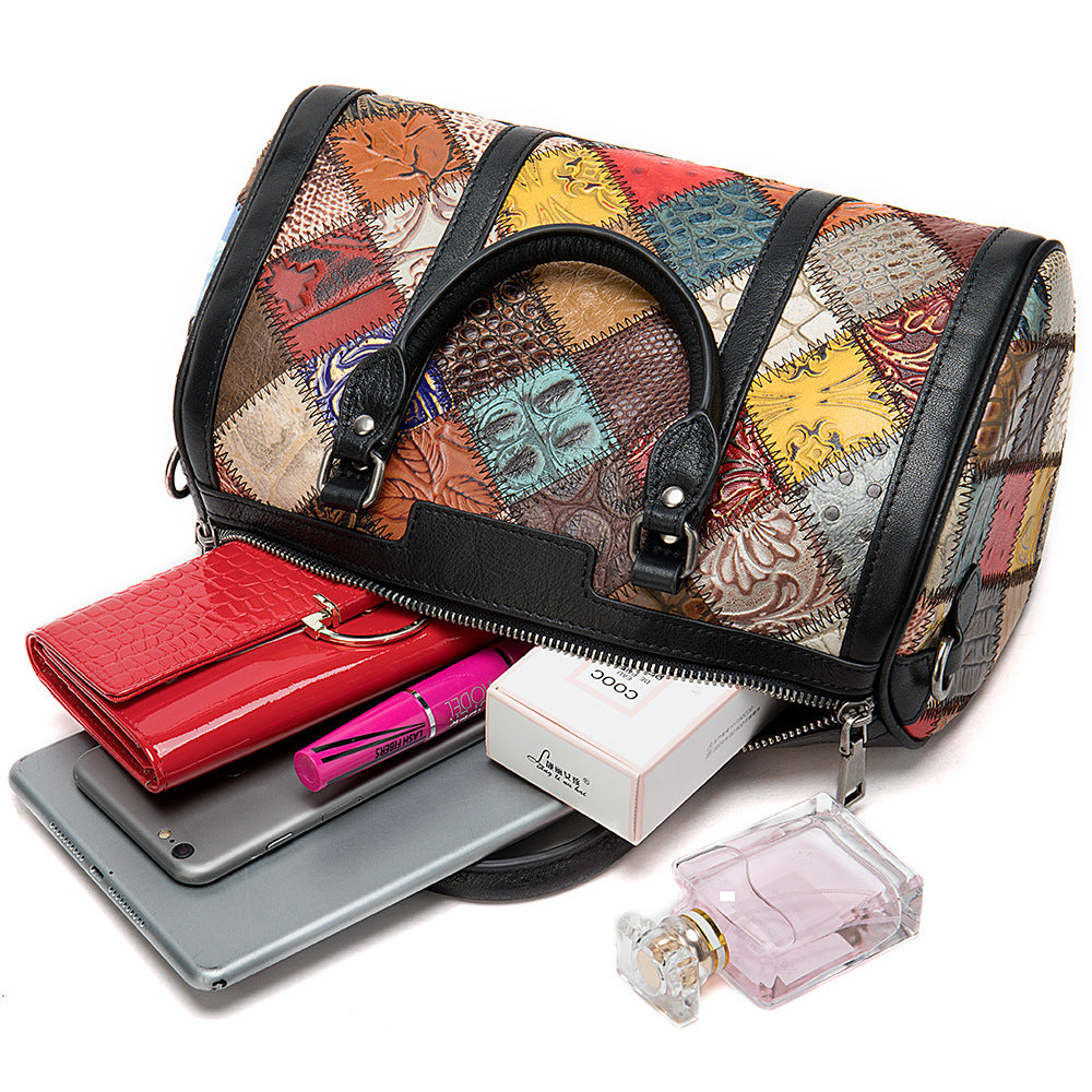 Sarah Express Patchwork Boston Handbag with Shoulder Strap