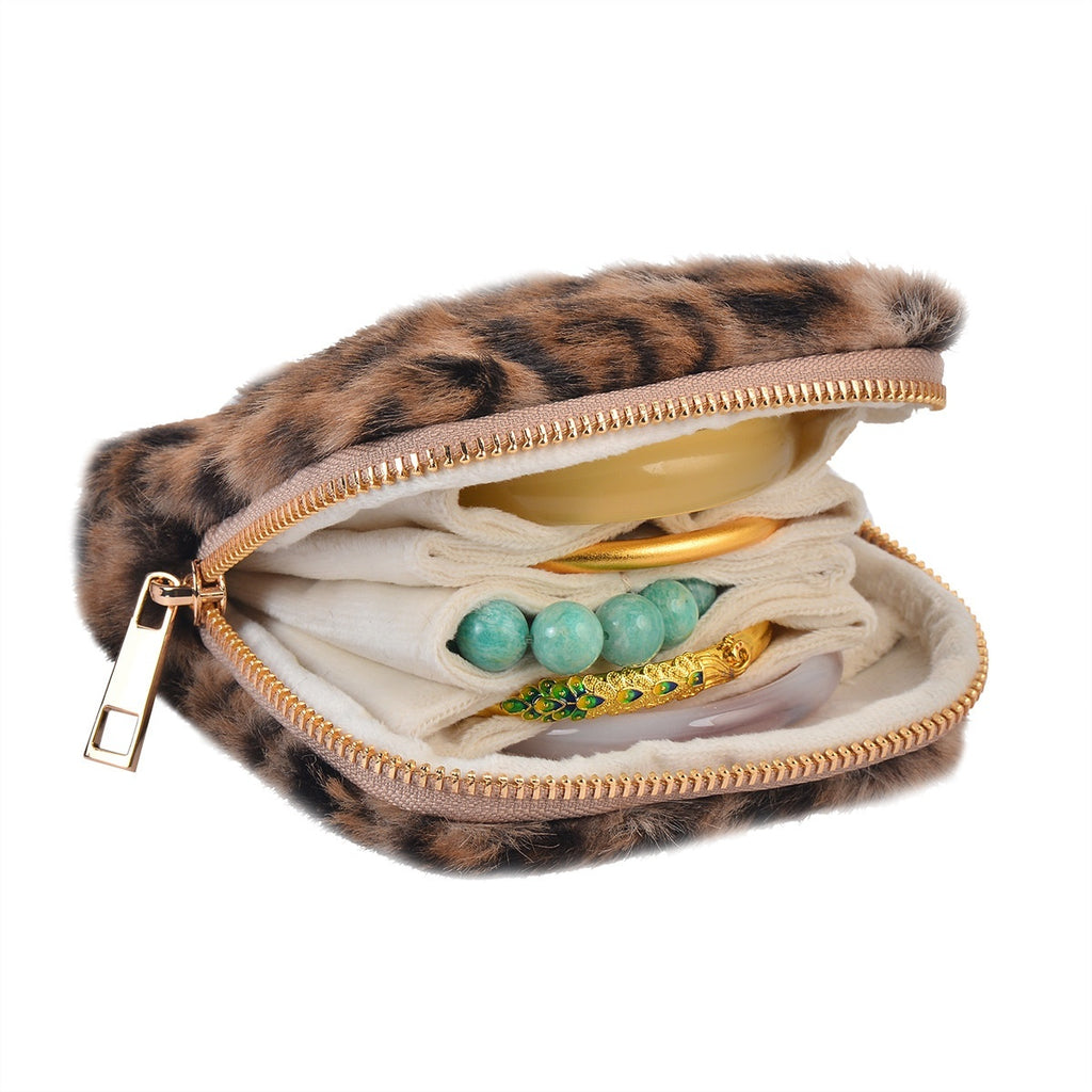 Sarah Express Multi-Layer Leopard Print Jewelry Organizer Bag