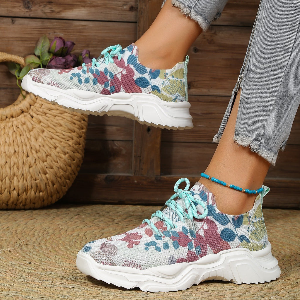 Sarah Express Floral Print Knit Low Top Sneakers
