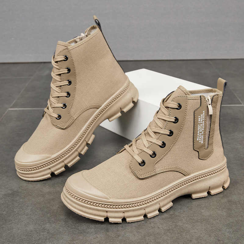 Sarah Express Men's Side Zipper Canvas Hiking Boots