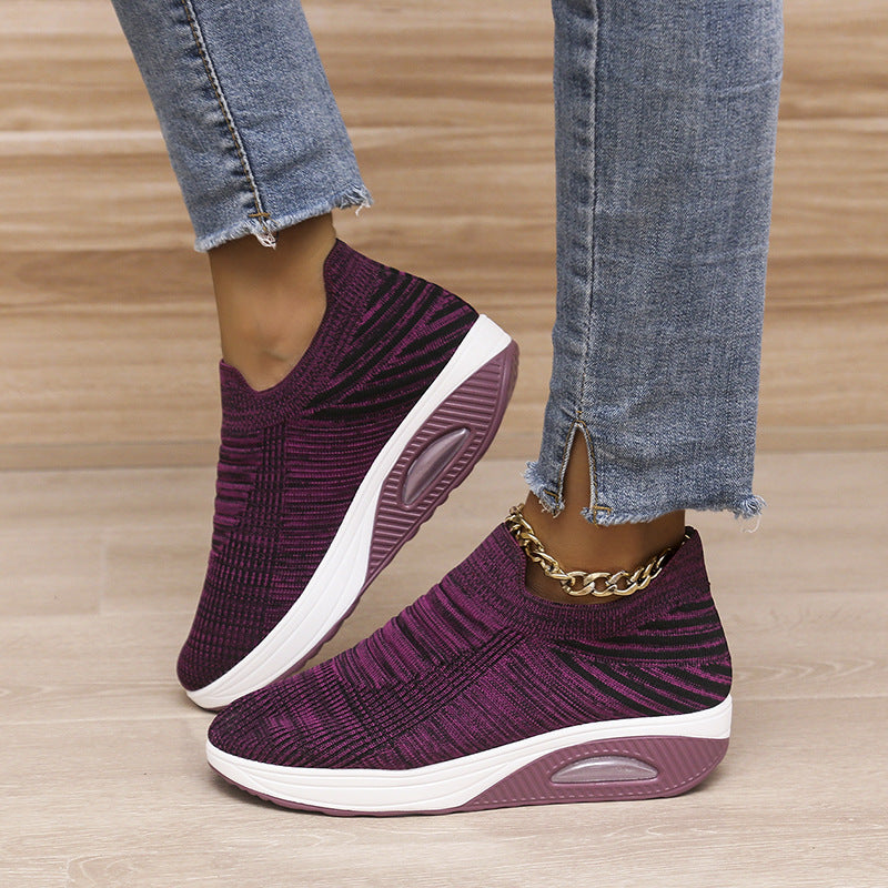 Sarah Express Women's Stripe Mesh Slip-On Platform Sneakers