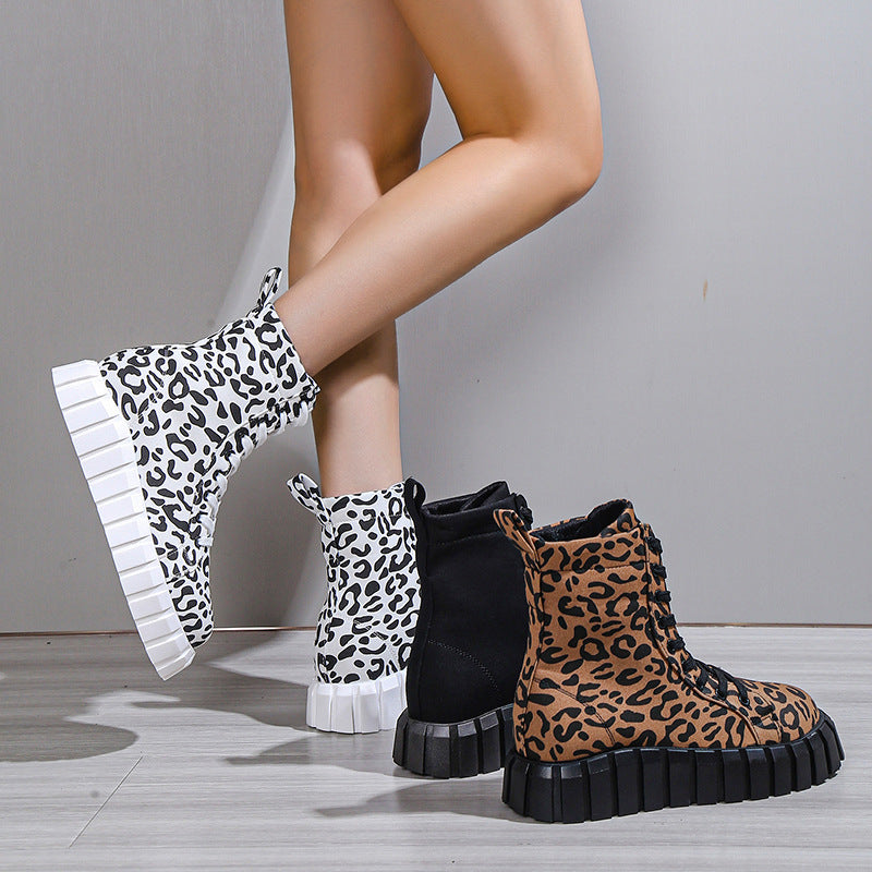 Sarah Express Platform Leopard Print Lace-Up Boots