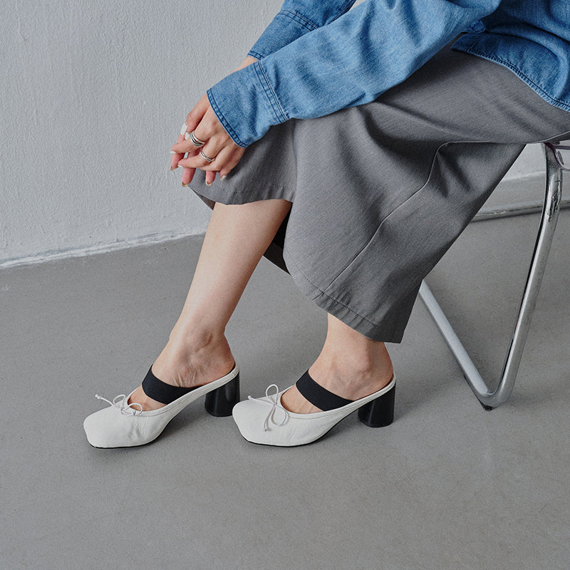 Sarah Express Washed Cowhide Leather Ballet Mule Sandals