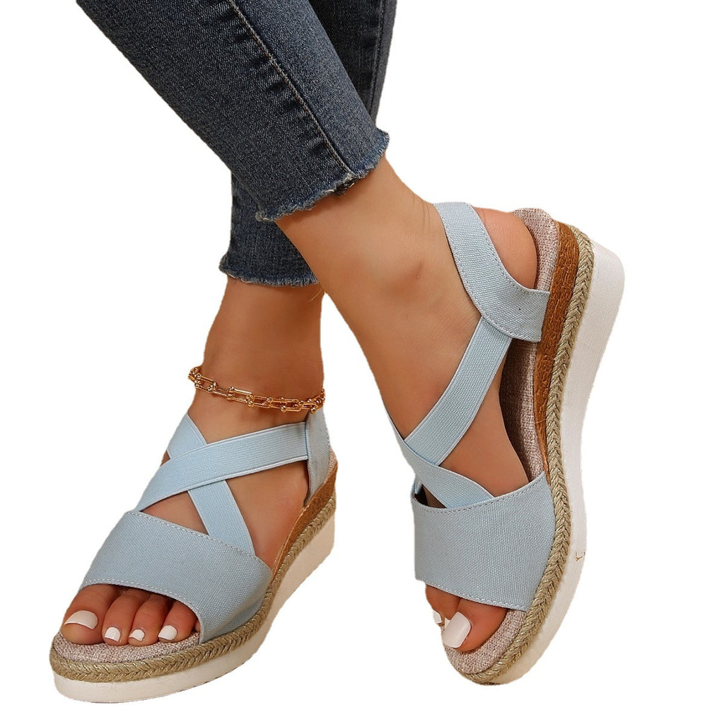 Sarah Express Woven Elastic Strap Platform Beach Sandals