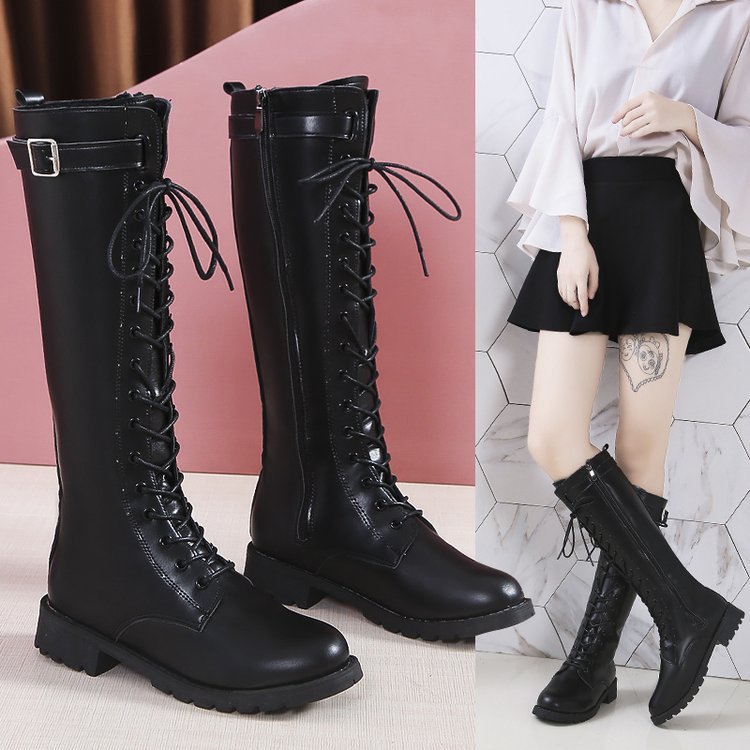 Sarah Express Women's Lace-Up Mid Heel Combat Boots