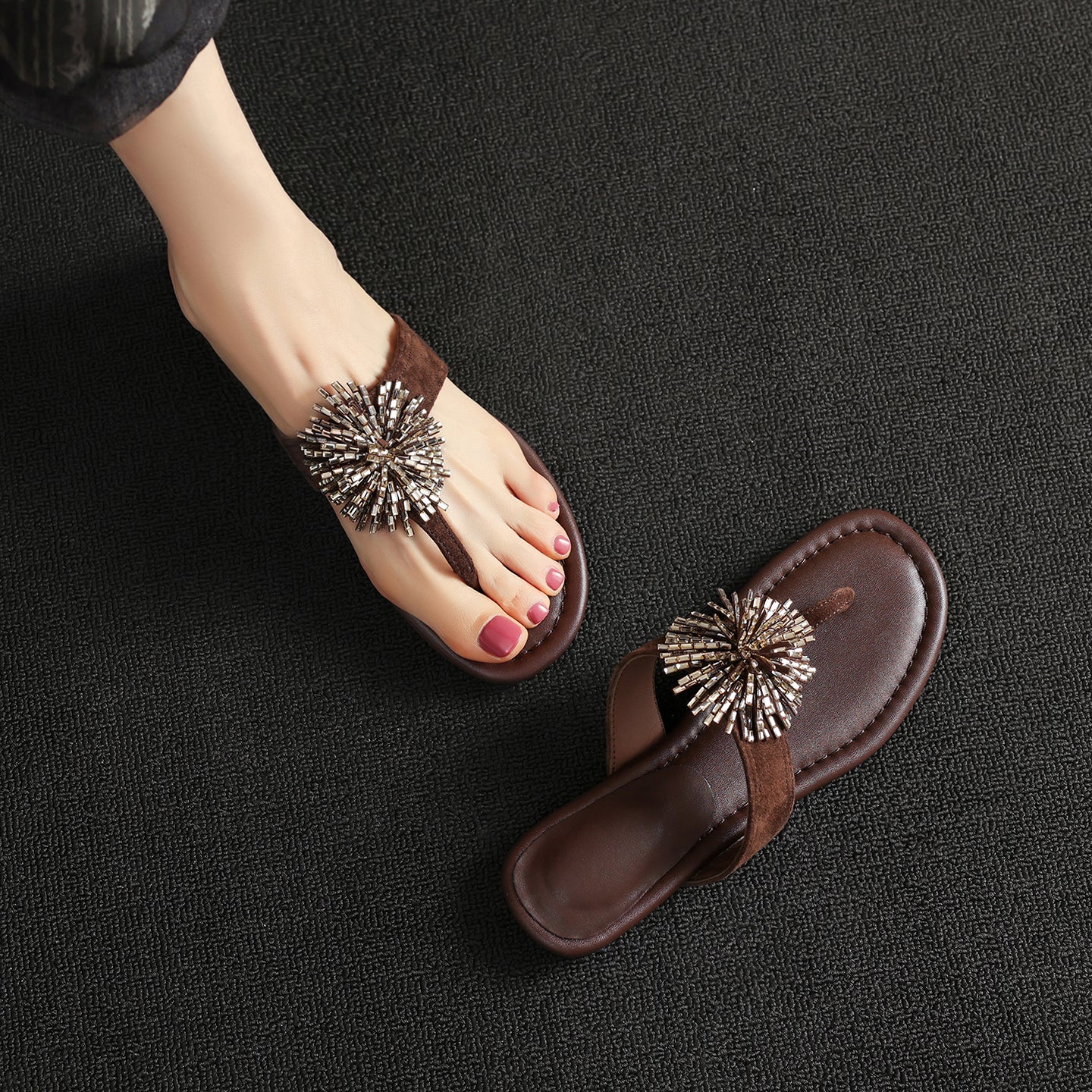 Sarah Express Crystal Embellished Suede Flat Slides