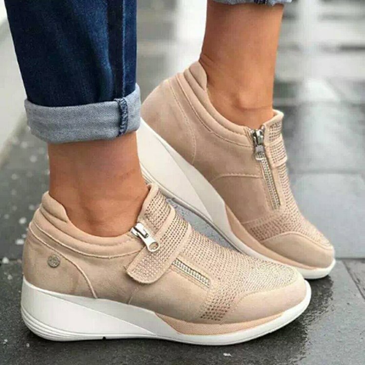 Sarah Express Rhinestone Canvas Platform Mary Jane Sneakers Beige