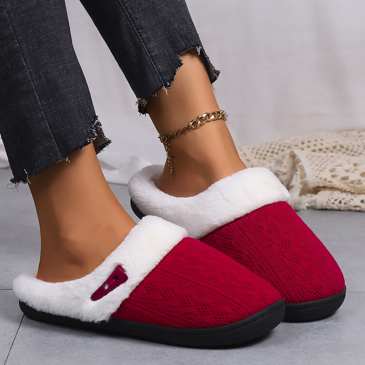 Sarah Express Unisex Cotton Slippers with Faux Fur Lining