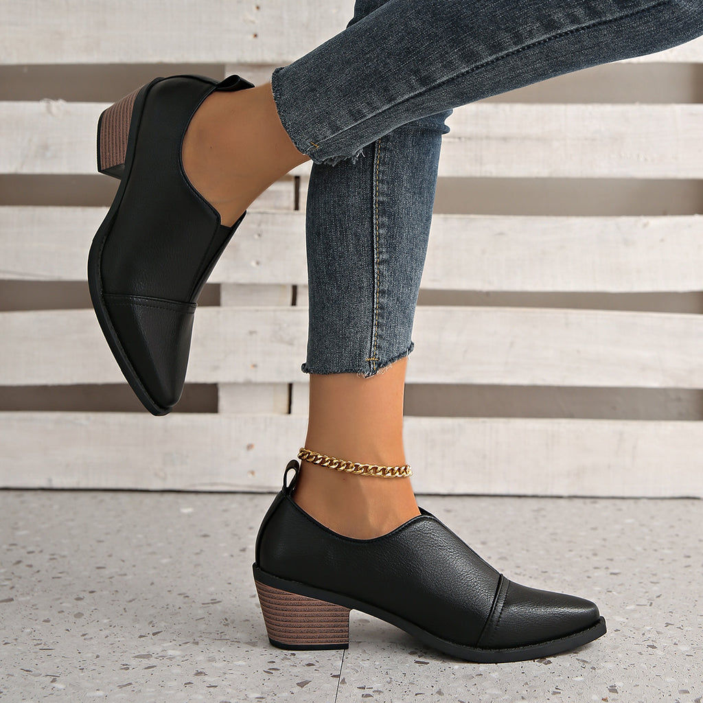Sarah Express Pointed Toe Chunky Heel Casual Shoes