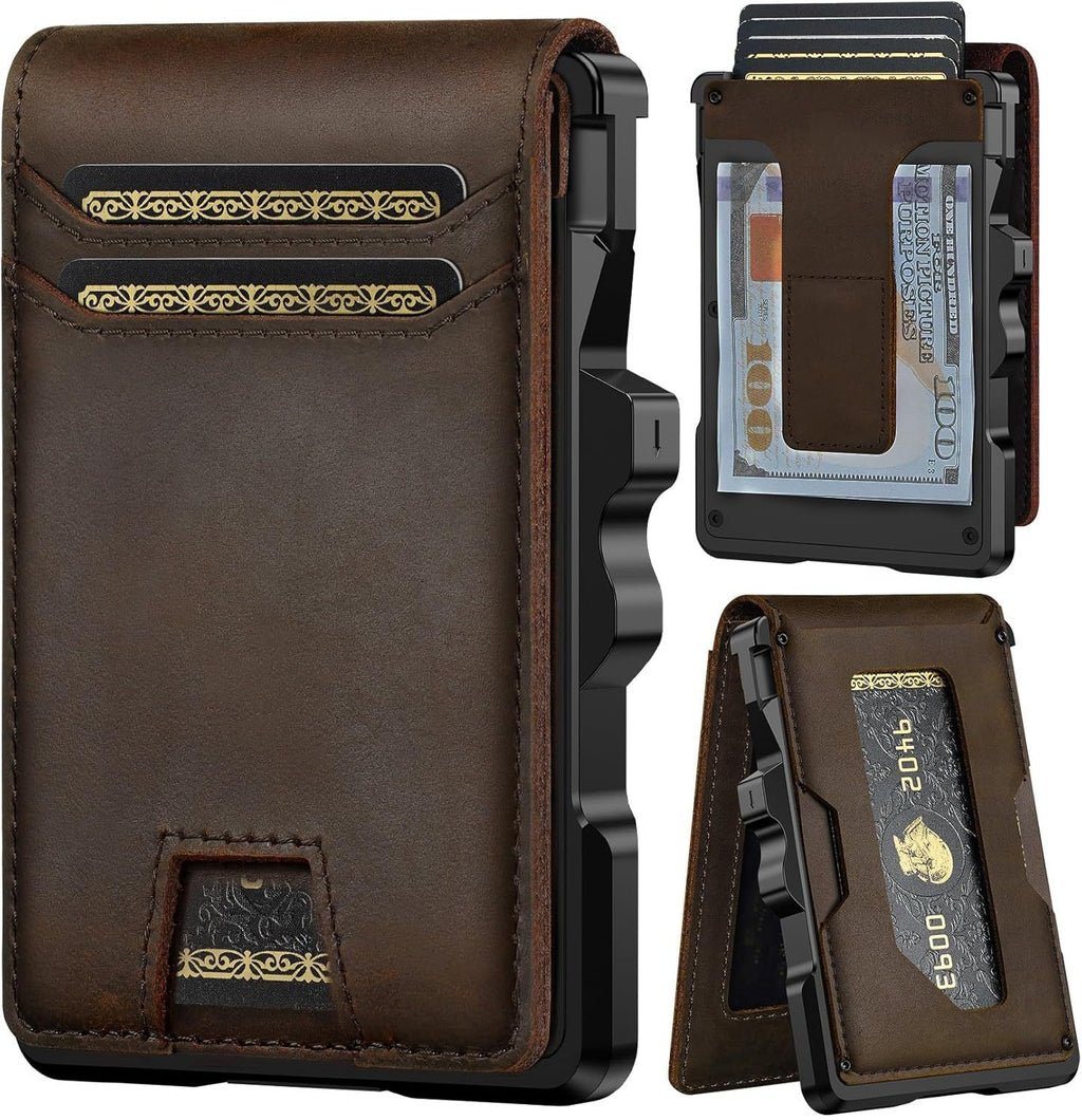 Sarah Express RFID Blocking Metal Slide Card Wallet Brown