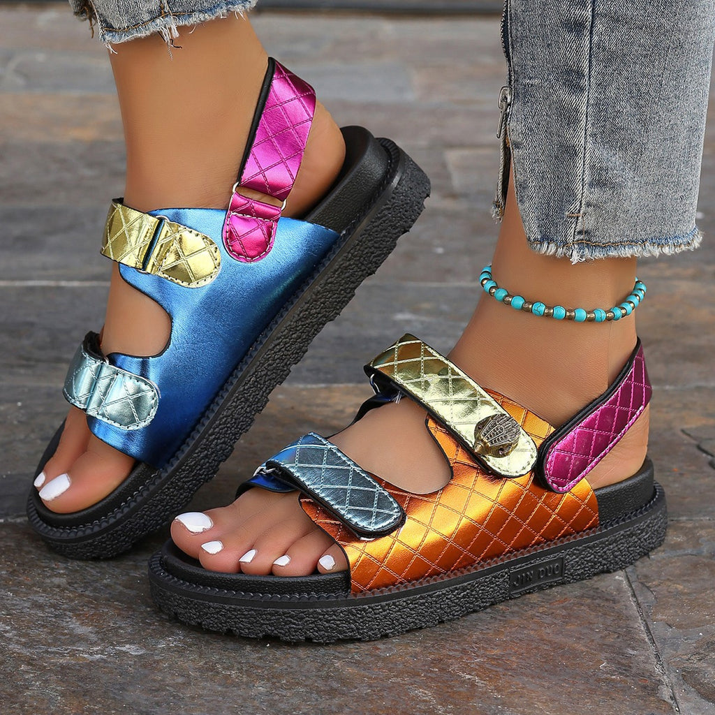 Sarah Express Colorful Platform Velcro Strap Beach Sandals Yellow