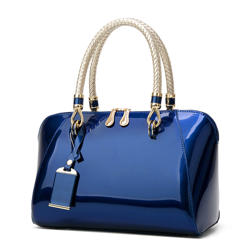 Sarah Express Structured Patent Leather Crossbody Handbag Blue